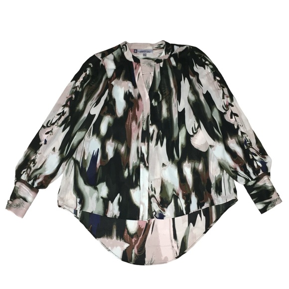 Jennifer Lopez  Multicolor Water Color Laced Sleeves Hi Lo Top - Women’s Small - Picture 2 of 16